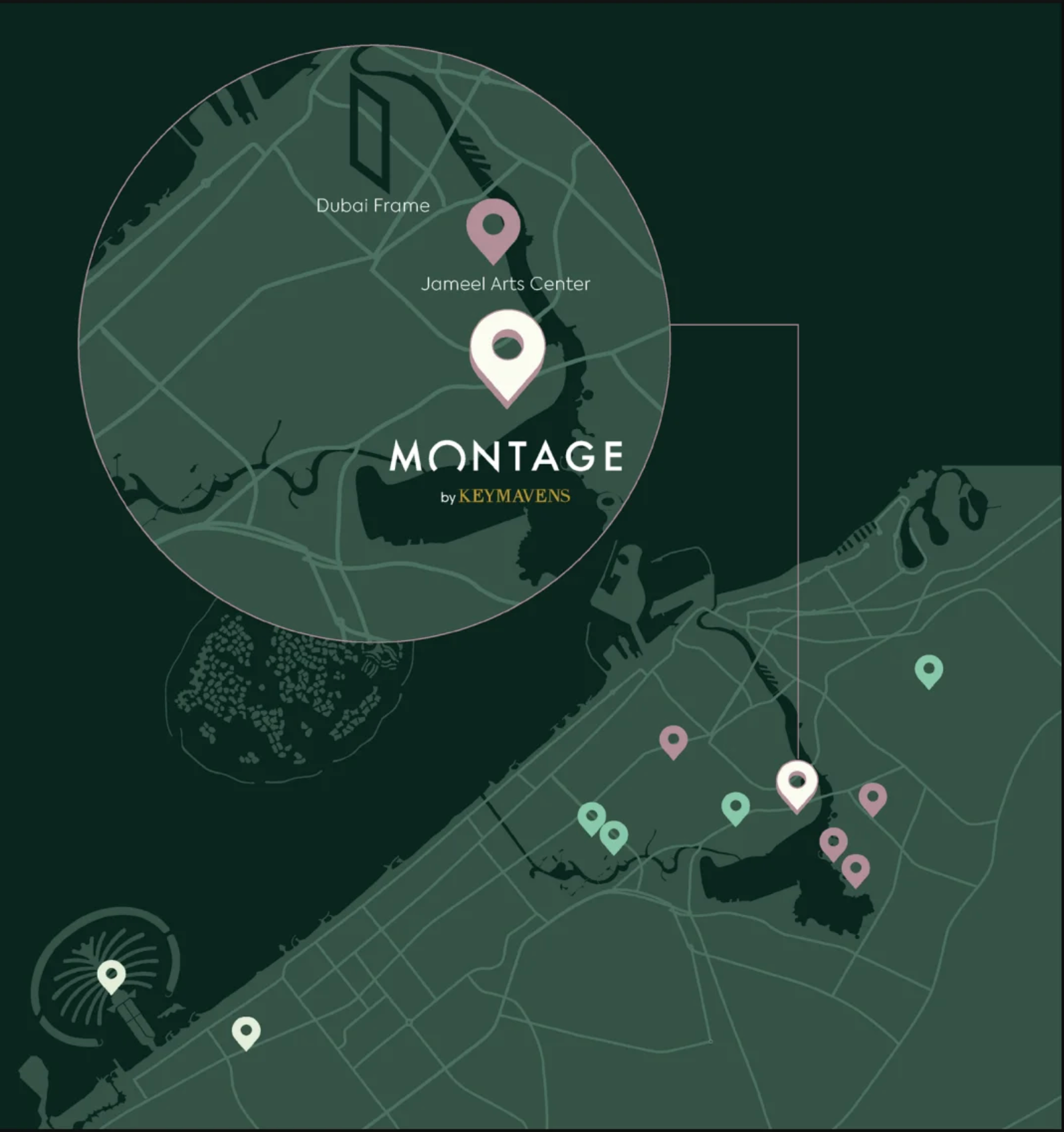 Montage by KeyMavens location map, Al Jaddaf, Dubai